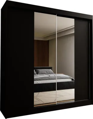 Produktbild von Masseno Schiebetürenschrank LUCENZA 200 cm Kleiderschrank Schlafzimmer Schrank 2-türig mit Spiegel Schwarz