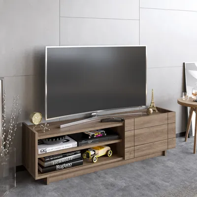 Obrázok produktu pre Skye Decor, kvalitný stojan na televízor, orechové drevo, 140 x 41,4 x 37,1 cm | 100% melamínová drevotrieska, hrúbka 18 mm | S množstvom políc, možnosť montáže na stenu, moderný a funkčný dizajn.