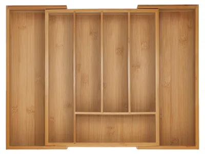 Produktbild von Relaxdays Besteckkasten, 5–7 Fächer, ausziehbarer Besteck Schubladeneinsatz, HxBxT: 5 x 28-44,5 x 33,5 cm, Bambus, natur