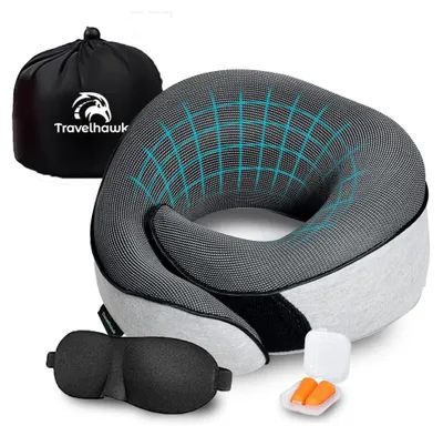 Imagen del producto de Almohada de viaje de lujo, forma de U, 100% espuma viscoelástica