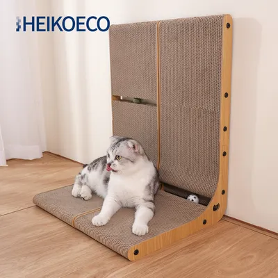 Produktbild von Heikoeco® Kratzbretter Katze, Super stabil Katzenspielzeug Katze, 26Bx39Lx60H cm Kratzbrett mit Ballspielzeug, Langlebige Kratzpappe für Katzen