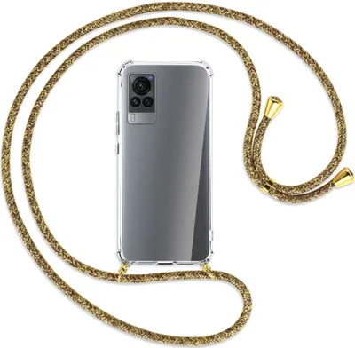 Produktbild von Handykette Backcover-Schutzhülle mit Band (Metall goldfarben) für vivo X60 - braun+beige