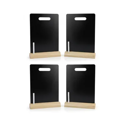 Produktbild von 4x Tischaufsteller Kreidetafel DIN A4 mit Holzfuß inkl. Stift Tisch Aufsteller Doppelseitig Ständer