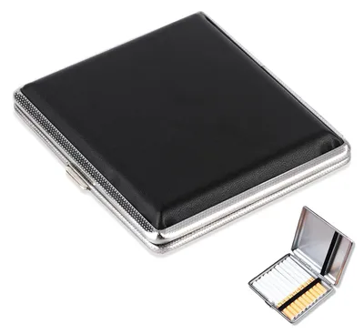 Imagen del producto de Estuche de cuero para cigarrillos, con marco de metal , para 20 cigarrillos, ideal para llevar ContiGo!
