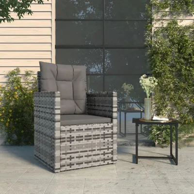 Image de The Living Store Fauteuil de jardin avec coussin Gris Poly Rattan