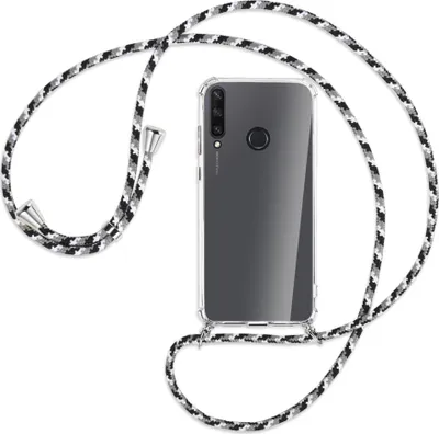 Produktbild von Handykette Backcover-Schutzhülle mit Band (Metall silberfarben) für Huawei Y6p - schwarz/grau/weiß