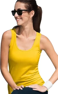 Produktbild von Damen-Tanktop, 95% Baumwolle, 5% Elasthan, unbedruckt, einfarbig, 180g/m2, Farbe gelb, Größe M