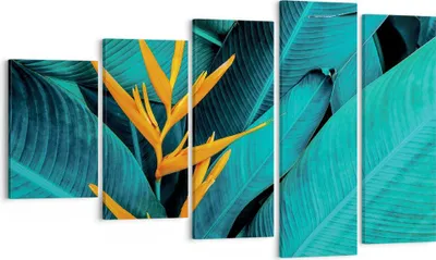 Produktbild von Bild auf Leinwand - Leinwandbild - 5 Teile - Blumen Tropen Blätter - 100x60cm - Wand Bild - Wanddeko - Wandbilder - Leinwanddruck - Bilder - Wanddekoration - Leinwand bilder - Wandbild - EG100x60-5116