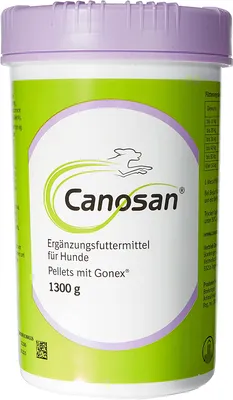 A product shot of a container of dog food supplement.