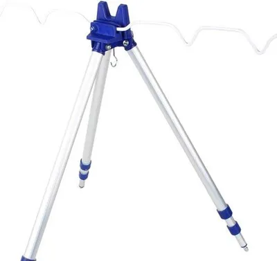 Imagen del producto de Caña de pescar de aluminio con soporte triangular portátil y patas extensibles, ideal para la pesca recreativa