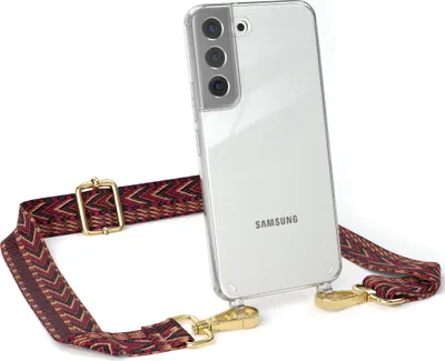 Produktbild von EAZY CASE Handykette - Verstellbarer Trageriemen kompatibel mit Samsung Galaxy S22 5G, Handykordel mit transparenter Silikon-Hülle, Band in Rot