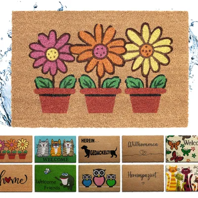 Image de Paillasson en fibres de coco, résistant aux intempéries, disponible dans différents motifs, pour une utilisation en extérieur