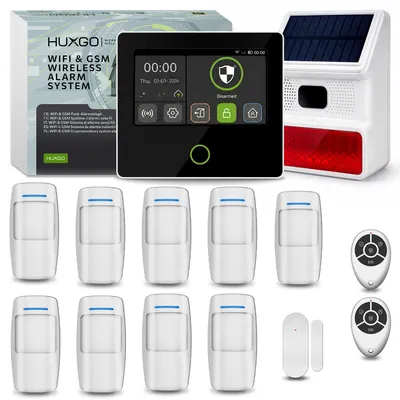 Produktbild von HUXGO Funk Alarmanlage Set WLAN & GSM 4G für Haus mit Sirene 9x Bewegungsmelder 1x Tür- & Fenstersensoren, HXA502 B
