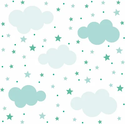 Produktbild von 142 Wandtattoo Wolken, Sterne und Punkte Set mint weiß - 87 Stück - Größe 750 x 420 mm