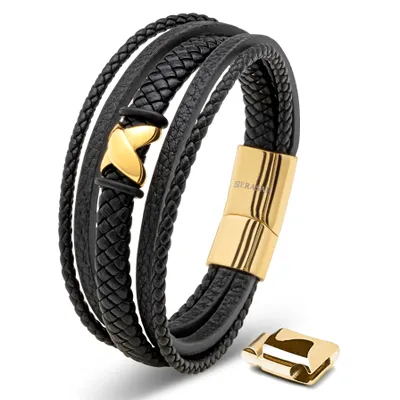 Produktbild von SERASAR | Echtlederarmband für Männer [Flake] mit Geschenkbox und Edelstahl Verschluss | Farbe: Gold | Länge: 20cm