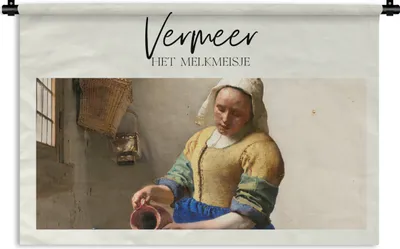 Produktbild von MuchoWow® Wandteppich Wandbehang Milchmädchen - Vermeer - Alte Meister 90x60 cm Tapisserie Dekoration Wandtuch - Wandskulpturen - Bildteppich