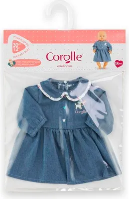 Produktbild von Puppenkleid Week-end a Paris, Corolle, 30 cm, Denim-Imitation, Claudine-Kragen, Herz-Stickereien