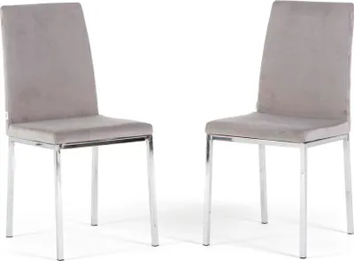 Produktbild von Set mit 2 Innenstühlen aus Samt mit hoher Rückenlehne und Metallbeinen – modernes, elegantes Design für Küche, Esszimmer, Schlafzimmer, Bar und Restaurant – ALMA – Hellgrau/Silber