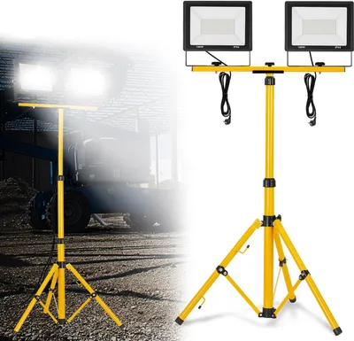 Productafbeelding van JOIEYOU LED Flutlicht 2 * 100W LED bouwlamp met statief, werklamp, IP66, werkschijnwerper, inclusief 3 meter kabel. Schijnwerper voor binnen- en buitengebruik, koelwit