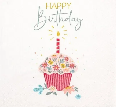 Produktbild von 20 Servietten Sweet Birthday - Happy Birthday mit Cupcake 33x33cm