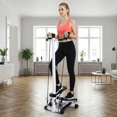 Obrázek produktu pro Fitness stepper – stepper s madly – nosnost 150 kg – s odporovými gumami – domácí cvičení – kardio trénink