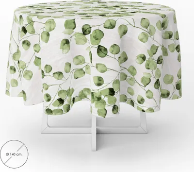 Produktbild von Runde Gummi-Tischdecke Ø140 cm. Grüne Blätter
