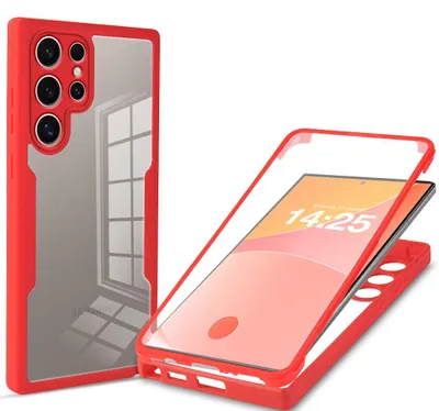 Produktbild von 360 Grad Rundum Schutz Handyhülle für Samsung Galaxy S24 Ultra Full Cover Vollschutz Case Farbe: Rot