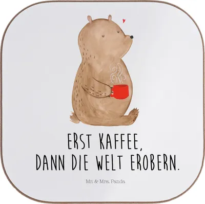 Produktbild von Mr. & Mrs. Panda Tischuntersetzer Bär Kaffee - Weiß - Geschenk, Untersetzer Gläser, Coffee, Teddy, Bären, für, Getränkeuntersetzer, Motivation, Guten Morgen, Tasse
