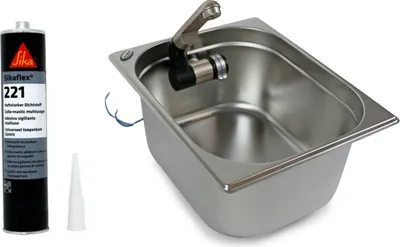 Image de Evier 325x265x150mm integr inox incl. colle de montage Camping Lavabo