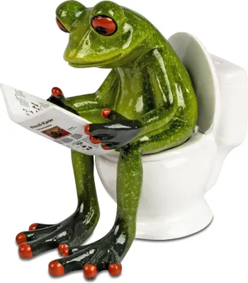 Produktbild von Formano Witzige Frosch Skulptur auf Toilette mit Zeitung, Kunststein Gartenfigur, Grün, Humorvolle Deko für Wohnzimmer, Büro und Garten