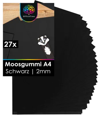 Produktbild von OfficeTree 27x Moosgummi schwarz 2mm - schwarzer Schaumstoff
