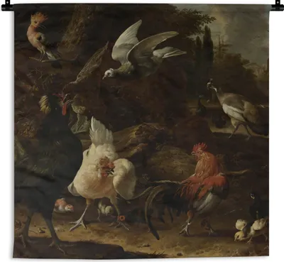 Produktbild von MuchoWow® Wandteppich Wandbehang Vögel in einem Park - Gemälde von Melchior d'Hondecoeter 60x60 cm Tapisserie Dekoration Wandtuch - Dekorationen - Wand Decke
