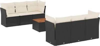 Produktbild von vidaXL 7-tlg. Garten-Sofagarnitur mit Kissen Schwarz Poly Rattan