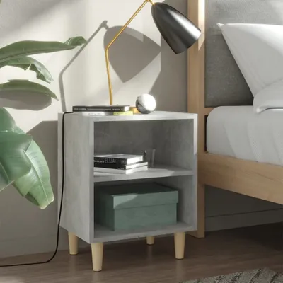 Produktbild von The Living Store Nachttische mit Massivholz-Beinen 2 Stk. Betongrau 40x30x50 cm