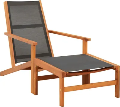 Image de The Living Store Chaise de jardin avec repose-pieds en bois massif d'eucalyptus et textilène