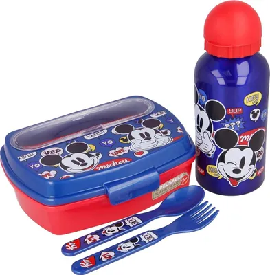 Immagine prodotto di Set da pranzo di Topolino in confezione regalo Scatola da pranzo, biberon, forchetta e cucchiaio