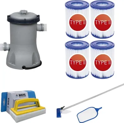 Produktbild von Bestway - Wartungsset & Filterpumpe 2006 L/u & 4 Filter Typ II & WAYS Scheuerbürste