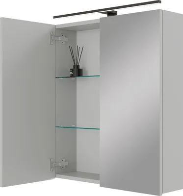 Produktbild von Planetmöbel ARIA Spiegelschrank für das Bad 60 cm mit Beleuchtung und Steckdose Weiß Grau