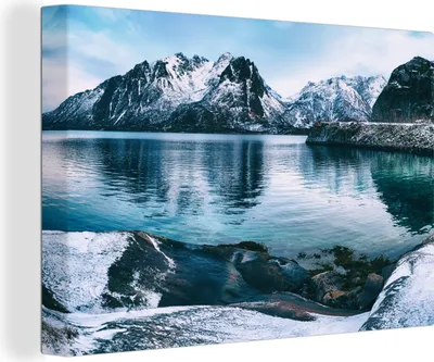 Obrázek produktu pro OneMillionCanvasses® - Obrazy na plátně - 140x90 cm, Zima - Jezero - Sníh, Nástěnné umění tisk Nástěnná dekorace - Fotografie na plátně - Obraz na dřevěném rámu