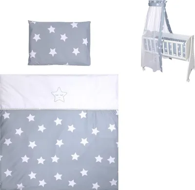 Produktbild von Lorelli Baby-Bettwsche 7-teiliges Set First Dreams Decke Kissen Laken Himmel grau Sterne