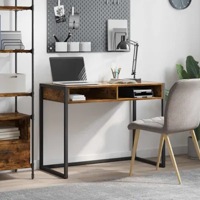 Immagine prodotto di Maison Exclusive - Scrivania in legno impiallacciato effetto noce, dimensioni 100 x 50 x 75 cm