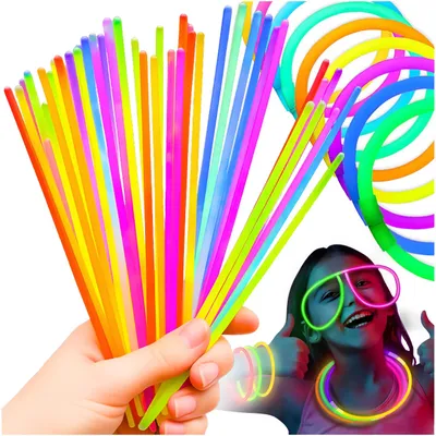 Produktbild von Leuchtstäbe 100 Stück, Glow Sticks mit Verbindern, Leuchtarmbänder, Neon Party Deko, 20 cm, Farbmix