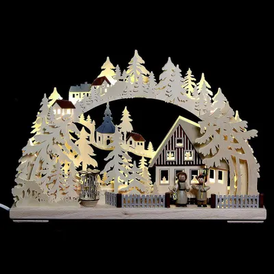 Productafbeelding van 3D-kerstboog uit Seiffen, verlicht met lantaarns (44x29x7 cm) van RATAGS Holzdesign