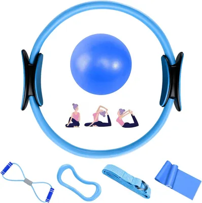 Productafbeelding van Pilates ring set 6-delig, dubbele handvatten, weerstandsbanden, mini bal, voor thuistraining