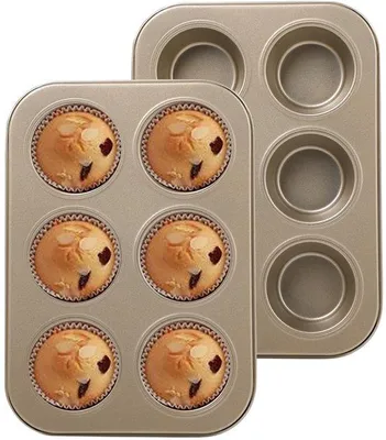 Immagine prodotto di Set di 2 teglie per muffin Ibenzoa® – Acciaio al carbonio, 6 cavità, rivestimento antiaderente, 26,5×18,5×2,8 cm, resistente fino a 220 °C, resistente alla flessione e alla ruggine