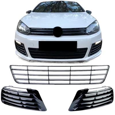 Produktbild von Kühlergrill für VW Golf 6 VI mit R20 Stoßstange Gitter links rechts mitte schwarz Glanz