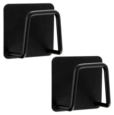 Image de Crochets adhésifs - Crochets muraux - Lot de 2 - Acier inoxydable - 4,8 x 4,8 cm - Noir