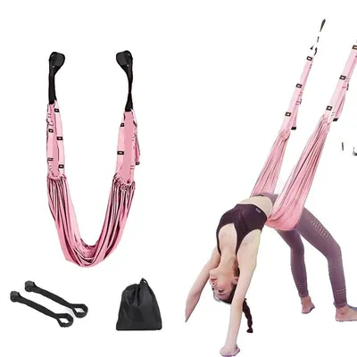 Image de Hamac pour yoga aérien, longueur réglable, supporte jusqu'à 300 livres, couleur rose