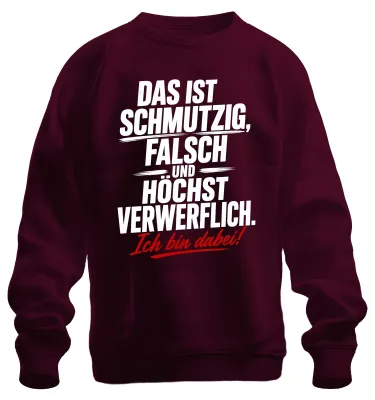 Zdjęcie produktu dla "Schmutzig Falsch Hoechst Verwerflich" - Bluza z nadrukiem, sarkastyczna, kolor burgundowy, rozmiar L
