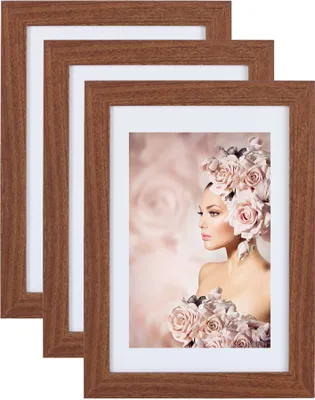 Produktbild von 3er Pack Holz Bilderrahmen Foto Plexi Rahmen Acryl Collage Wanddeko Poster S215 - Farbe: Braun | Format: 29,7x42 A3